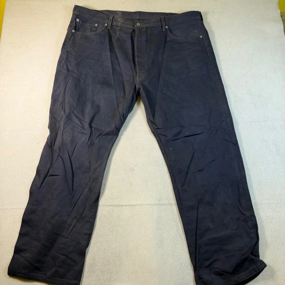 Levis 501 Original Fit Jeans Navy Blue Denim Button Fly Mens 44x30